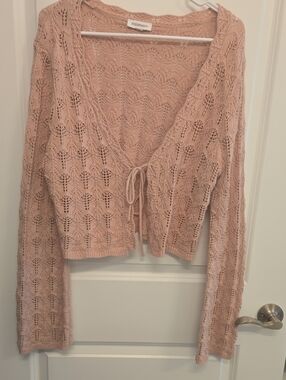 Freshman Dusty Pink Knit Tie-Front Cardigan